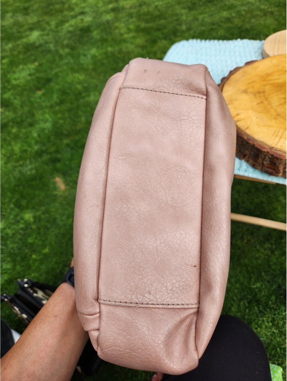 Light Pink Faux Leather Shoulder Bag with Leopard Print Interior - Picture 11 of 11